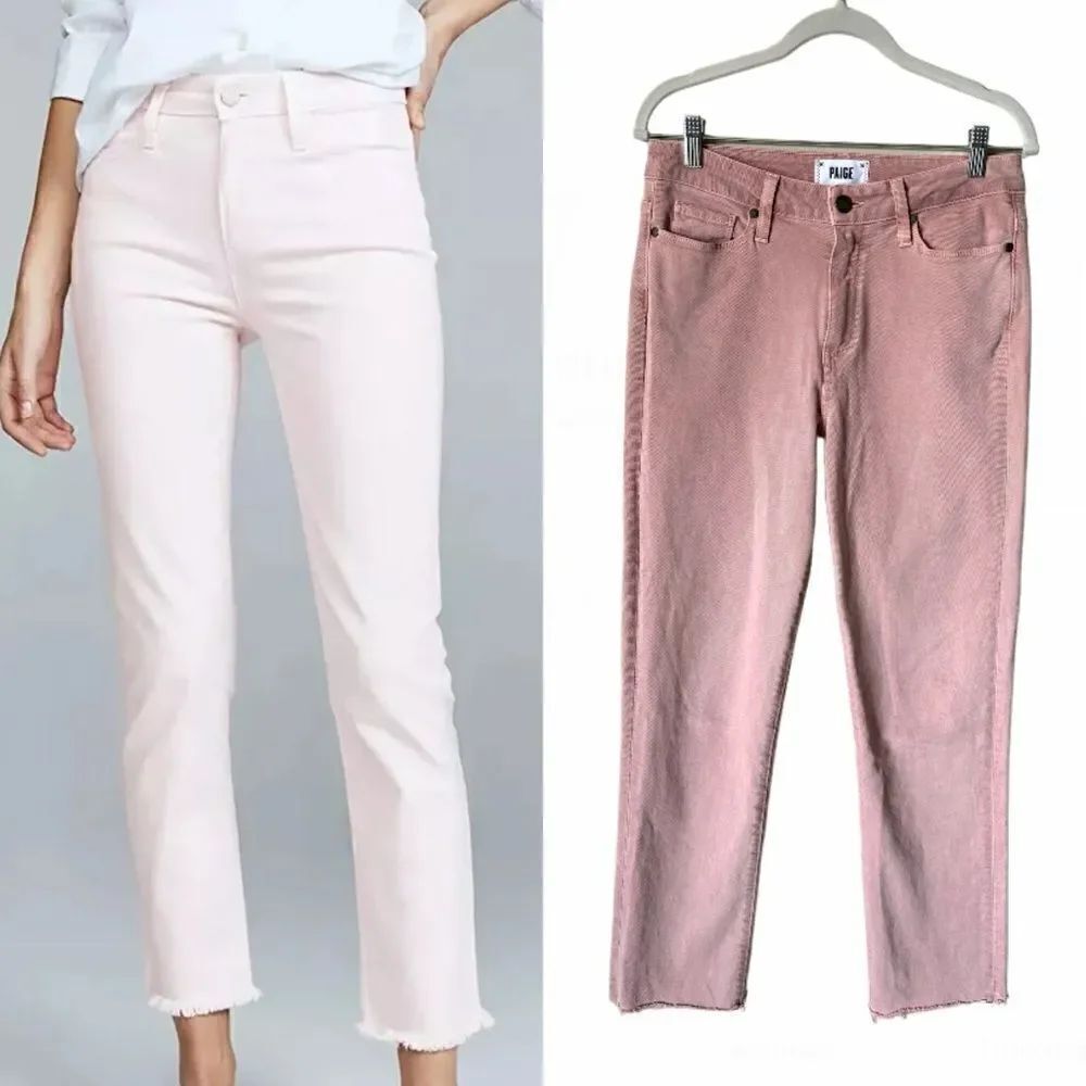 Paige Hoxton Pink Jeans Straight Leg Ankle Stretchy Raw Crop Ankle Size 28